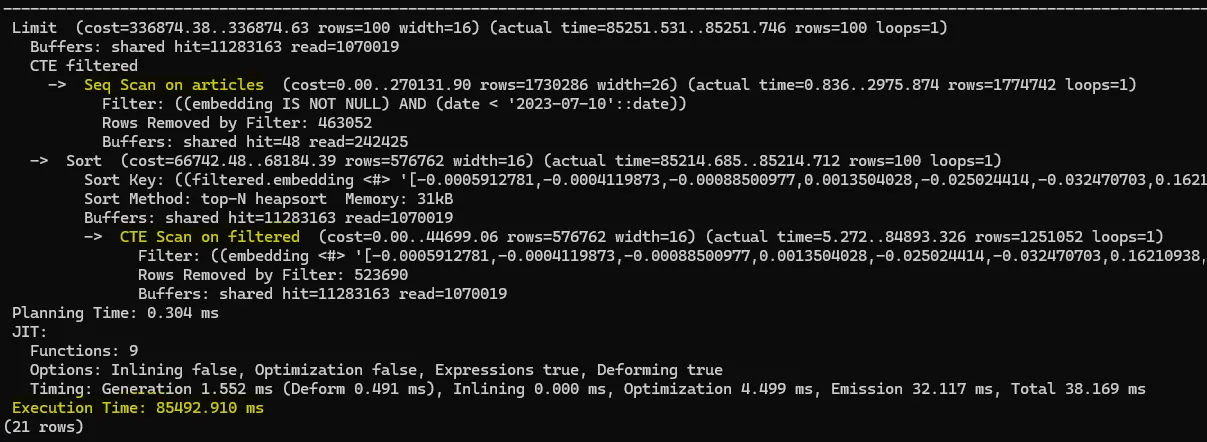 Query plan for filtering then similarity search