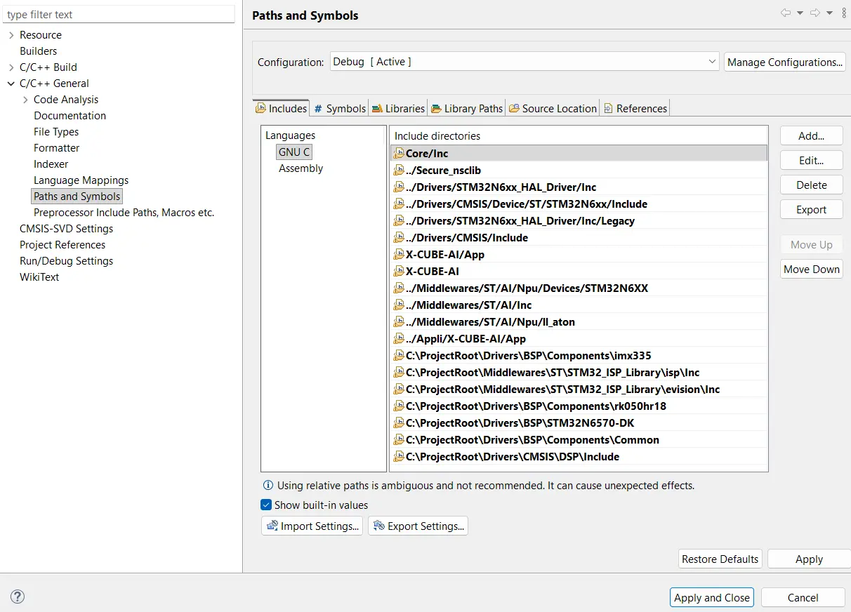 STM32CubeIDE include directories configuration