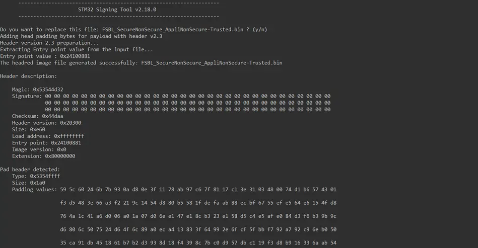 Build output with automatic signature